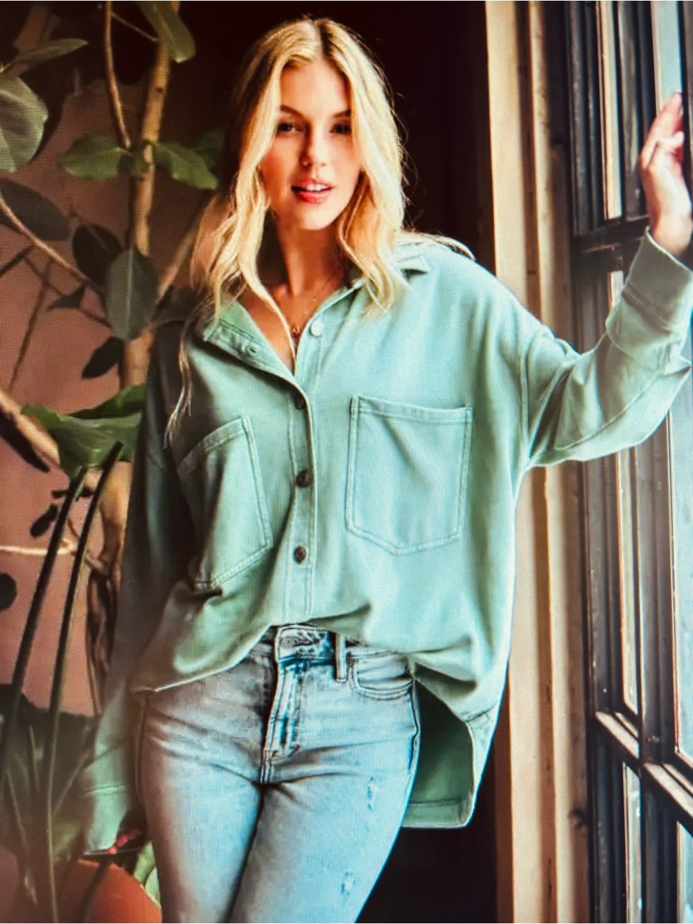 32 Degrees Dusty Mint Oversized soft Fleece Button Up. Size L